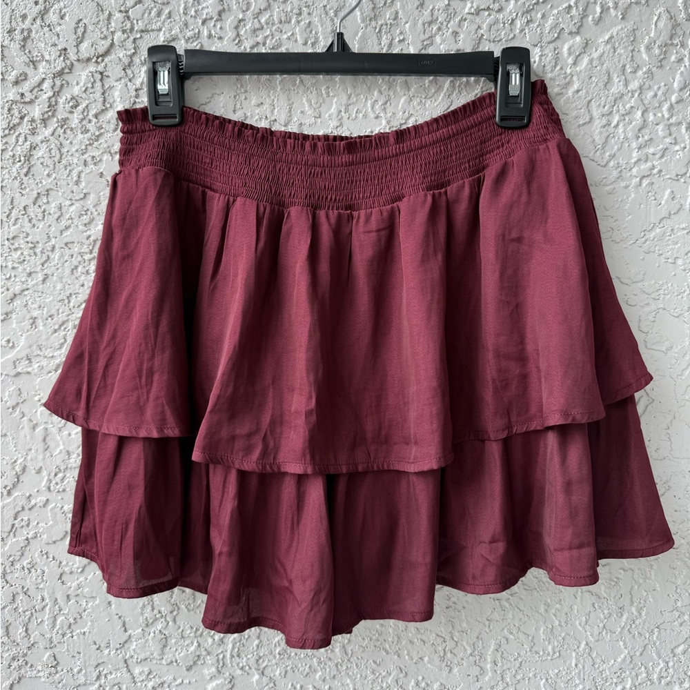 Mittoshop Ruffle doyble layer mini skirt Large Burgundy color